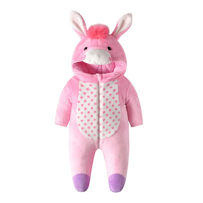 Розовый комбинезон с осликом; детская пижама; Kawaii; Одежда для девочек; зимний теплый утепленный костюм; домашняя одежда; праздничный костюм; комбинезон для новорожденных