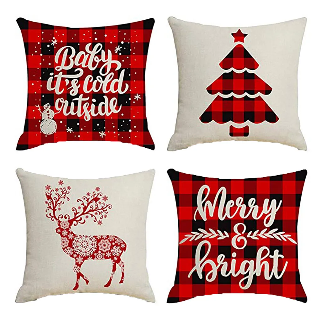 4Pcs Christmas Pillowcases Home Decor Cushion Cover Graffi Style Letter Xmas Tree Throw Pillow Covers 45x45cm New Year Gifts /d