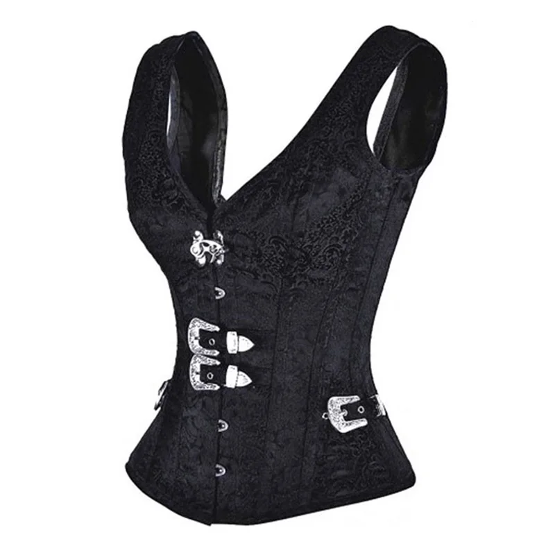 Steampunk Corset Black Gothic Jacquard Steel Boned Overbust Corset Tops Sexy Corsage Corselet Cosplay Clothing