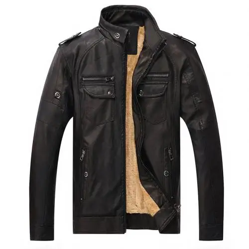4XL Мужская мотоциклетная винтажная куртка из искусственной кожи с воротником-стойкой в стиле рок-н-ролл байкерская куртка с заклепками и карманами - Цвет: Черный