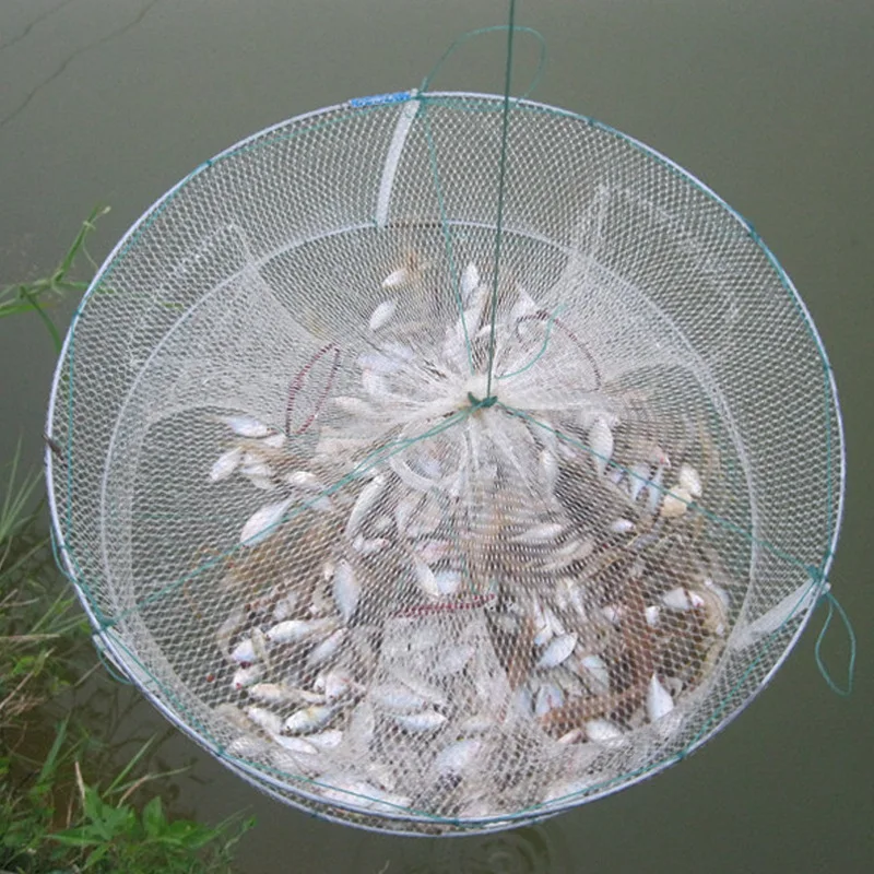 

1PCs Portable Round Fishing Net Foldable Fish Shrimp Minnow Crab Bait Cast Mesh 33*12cm Fish Catching Cage Fishing Accessories