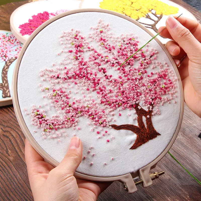 8 Europe DIY Ribbon Flowers Embroidery Set With Frame For Beginner Needlework Kits Cross Stitch Series Arts Crafts Sewing Decor - Цвет: 8
