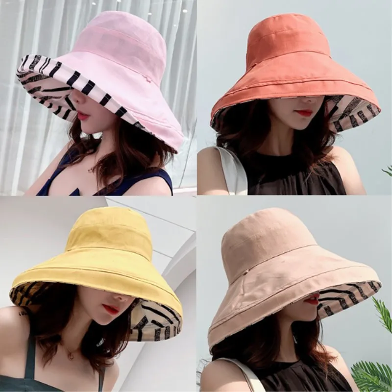 

Korean-style Fashion INS Online Celebrity Cotton Linen Summer Big Brim Topee Female Summer Folding Cloth Cap Summer Hat Double-S
