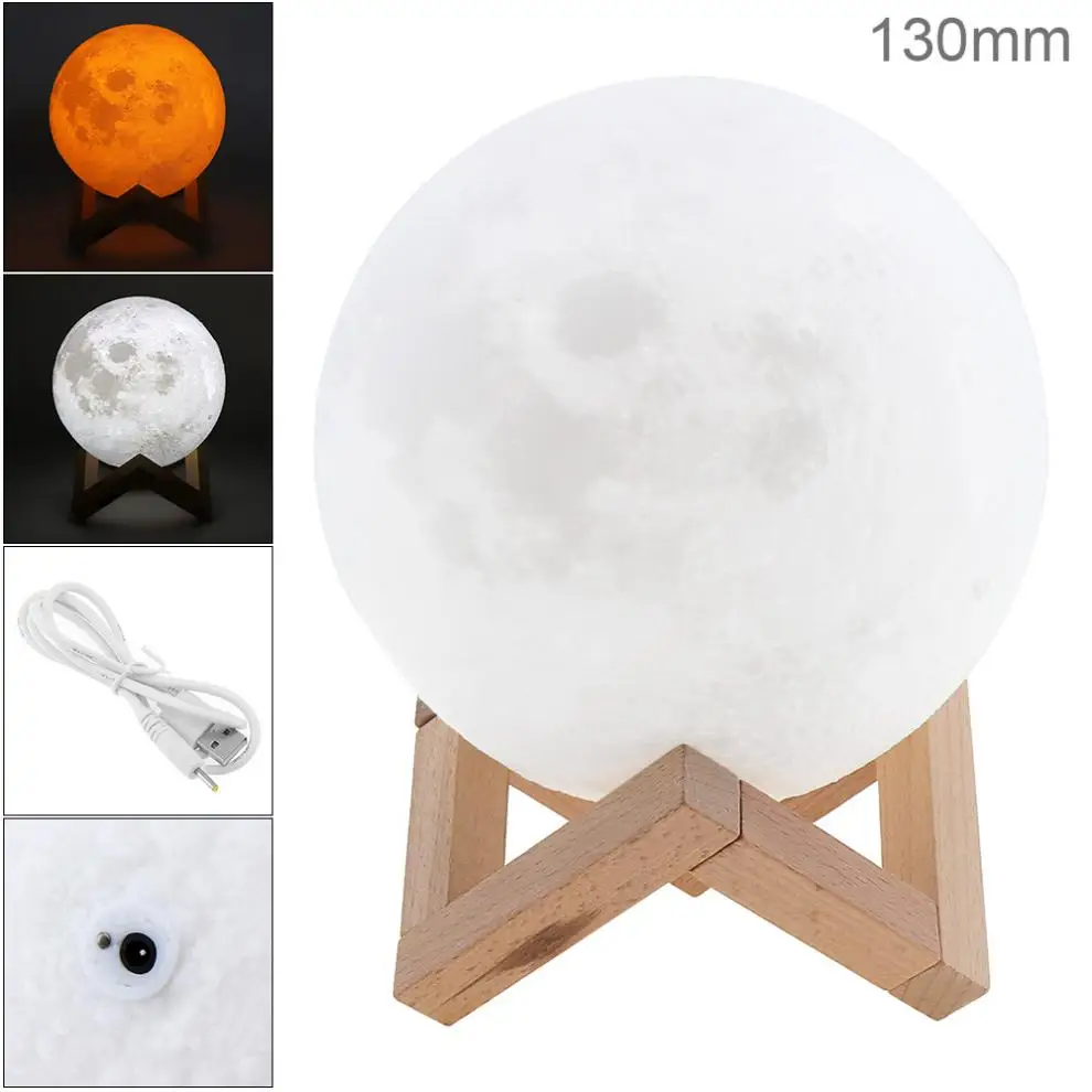 

Rechargeable 3D Print Moon Lamp with 2 Color Change Touch Switch to Adjust Brightness for Creative Gift Home Decor