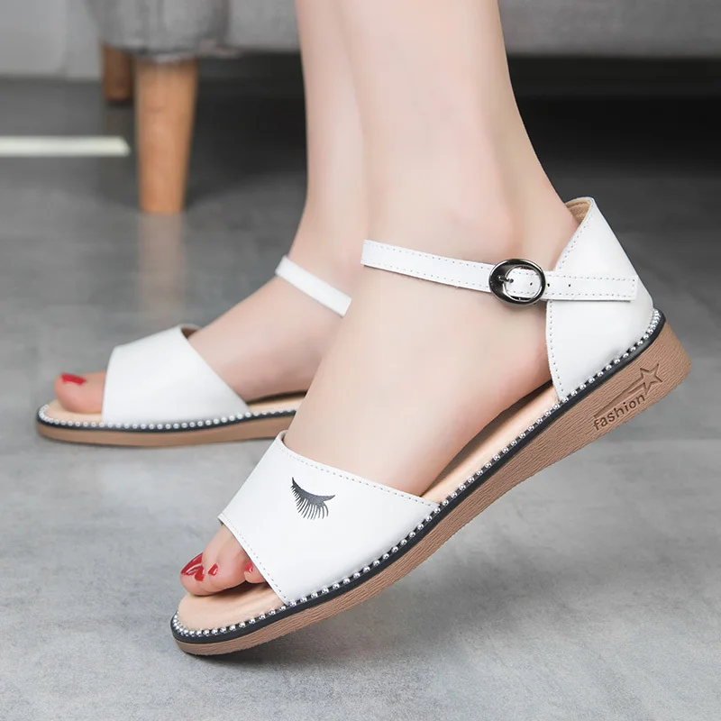

2019 Summer Woman Sandals Buckle Back With Flat Bottom Student Wind Shoes