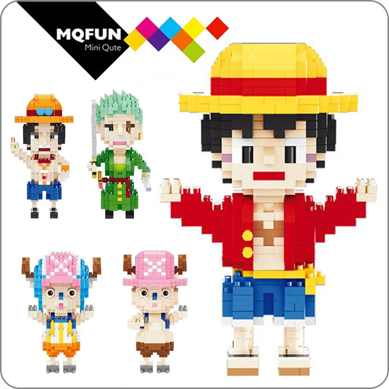 

BALODY Luffy Zoro Chopper Sanji Ace One Piece anime cartoon series insert blocks small particles educational toy for children