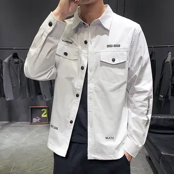 

Safari Style Men Long Sleeve Shirt Pattern Embroidery Mens Shirts Double Pocket Autumn Men Long Sleeve Shirt