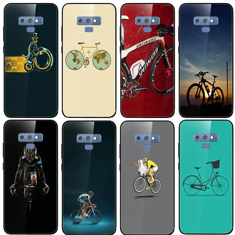 Bike Cyclist Black On White Tempered Glass Cases for Samsung Galaxy S8 S9 S10 A6 A8 A9 A10 A20 A40 A50 A70 A80 Plus | Мобильные