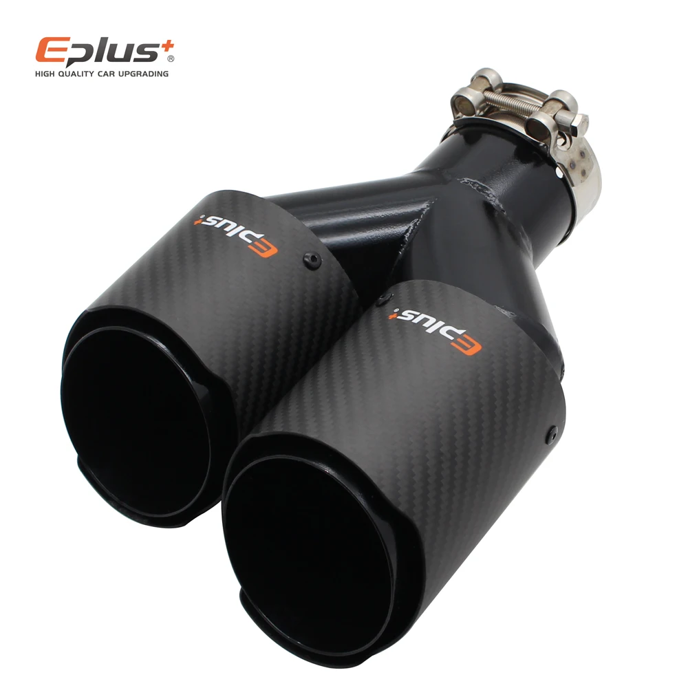 EPLUS Car Carbon Fiber Matte Muffler Tip Y Shape Double Exit Exhaust Pipe Mufflers Nozzle Decoration Universal Stainless Black