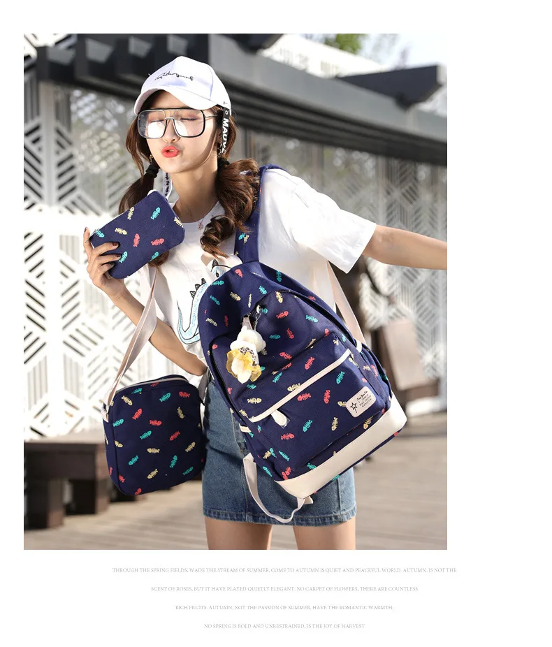 3 Pcs Printing Canvas School Bag for Teenagers Girls New 2019 Fashion Floral Backpacks College Large Capacity Laptop Travel bags (11)
