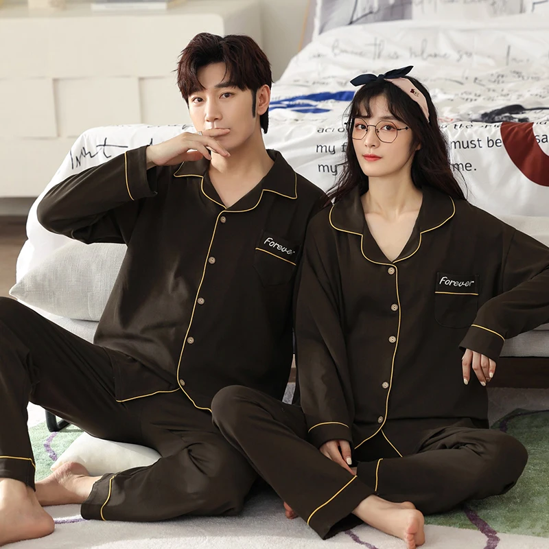 Новинка 2021 осенне-зимние хлопковые Пижамные комплекты для пар модная простая