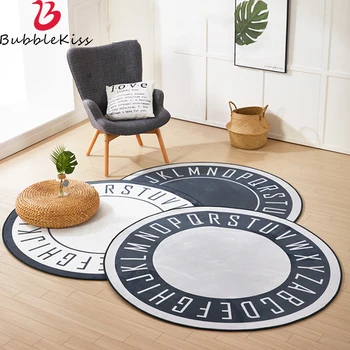 

Bubble Kiss Letter Pattern Round Carpet Gray Black Living Room Carpet Non-Slip Bedroom Decor Carpet Kids Room Baby Crawling Mat