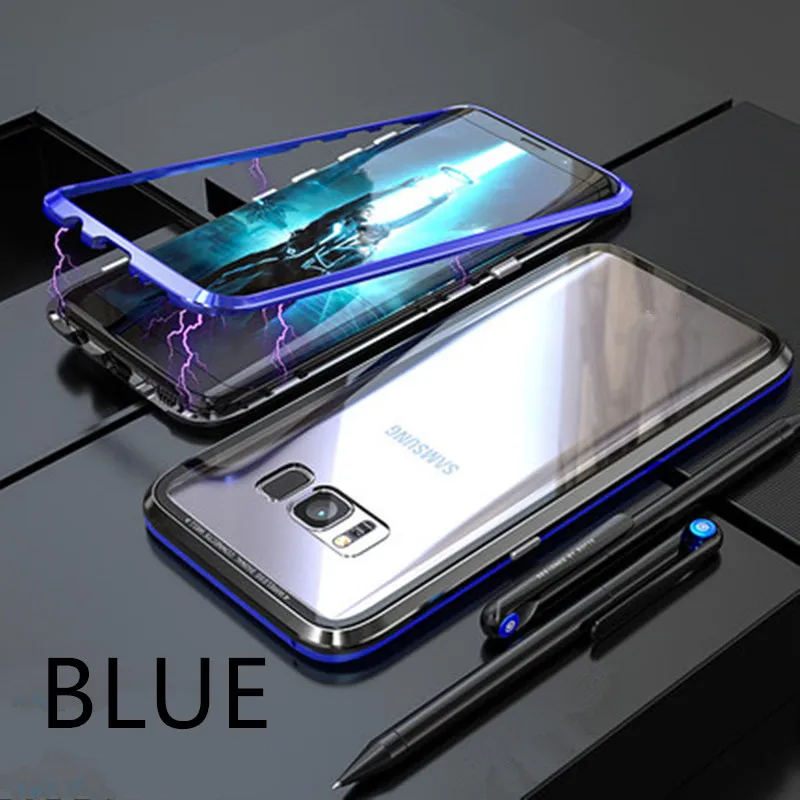 Solid color Tempering Glass case For Samsung Galaxy NOTE 8 9 10 PRO Metal Magnetic Adsorption S8 S9 S10 LITE PLUS cover |