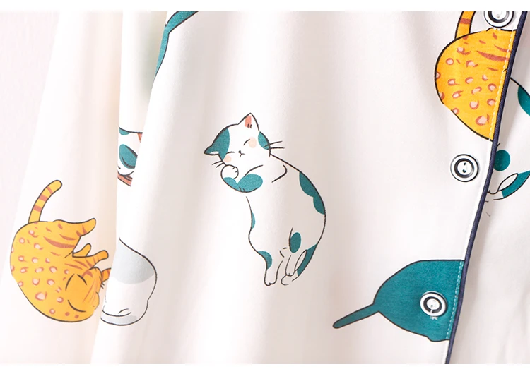 Caiyier осень зима женские пижамные комплекты хлопок милый счастливый кот печати пеньюар с длинными рукавами пижамы с маска глаз домашняя одежда