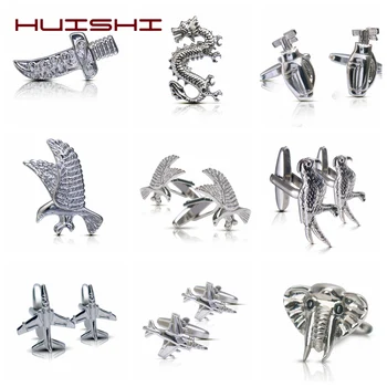 

HUISHI Brand Cufflinks For Men New Fashion Design Mens French Shirt Cufflinks Button Bird Dragon Dog Airplane Modeling Cufflinks