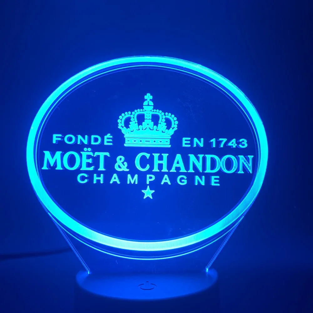 Moet Et Chandon шампанское 3d светодиодный Ночной светильник, лампа для внутреннего бара, украшение, меняющий цвет, сенсорный датчик, пульт дистанционного управления, лампа 3d