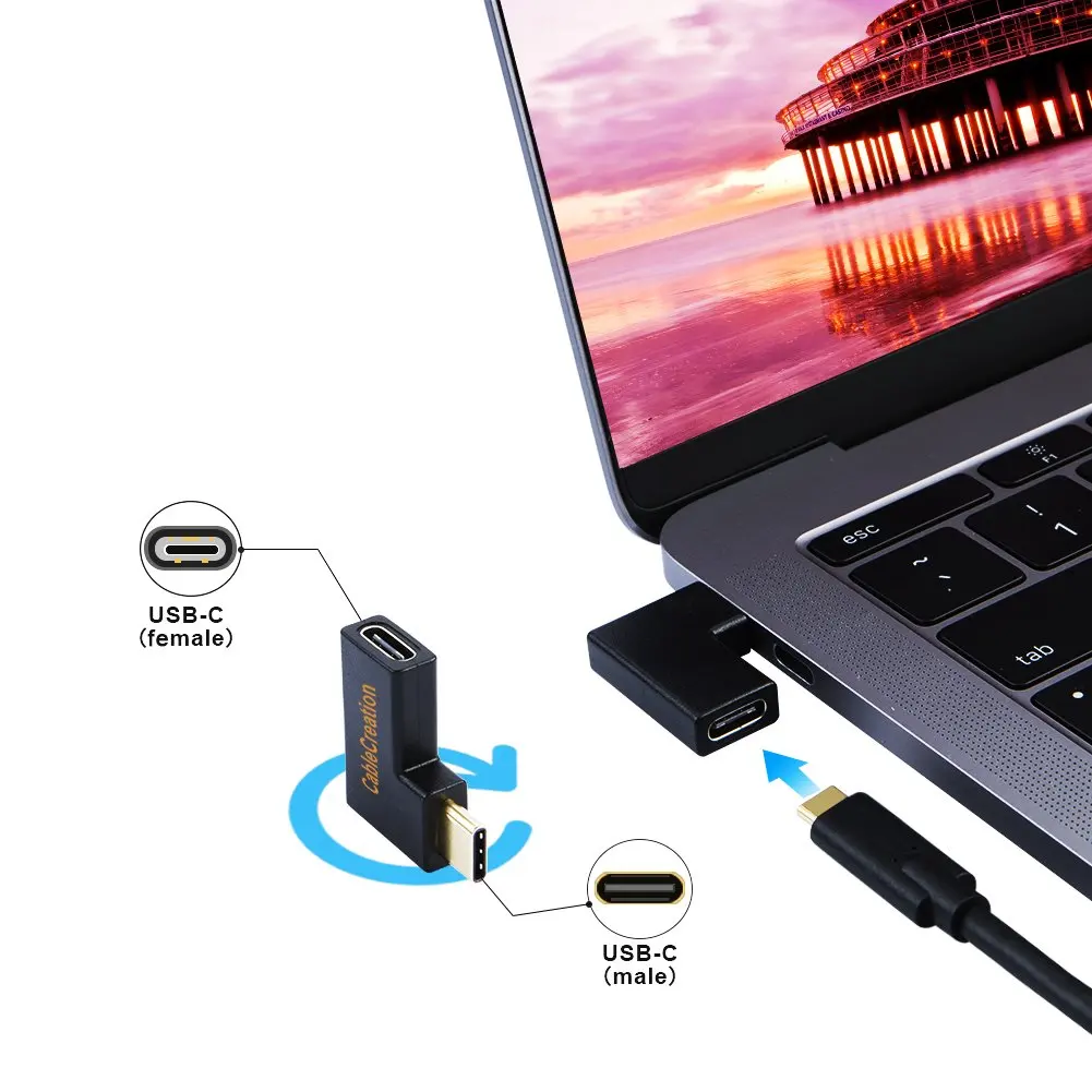 USB C адаптер «Папа-мама», правый и левый Угловой 90 градусов USB 3,1 type C папа-мама удлинитель(3A/10G