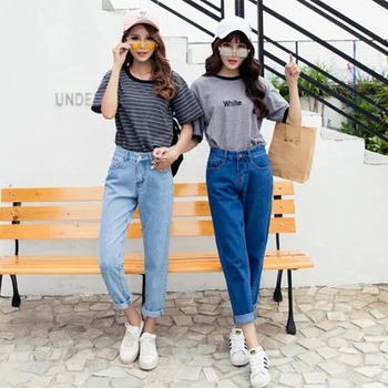 

New Vintage Slim High Waist Pants Women's Jeans Women Nine-Length Loose Student Cowboy Pants Fashion Female Denim Jeans