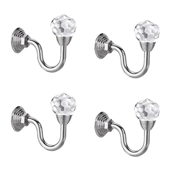 

4 Pcs Clear Crystal Wall Mounted Curtain Holdbacks Tassel Curtain Hook Multi Use Wall Hook Coat Hanger(Silver Color)