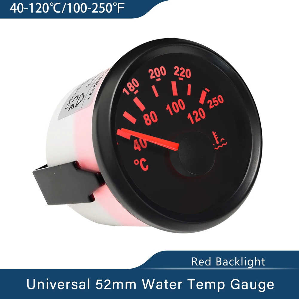 

Waterproof Marine 52mm Water Temp Gauge Temperature Meter 40-120℃ with Red Backlight 12V 24V for Car Boat Truck