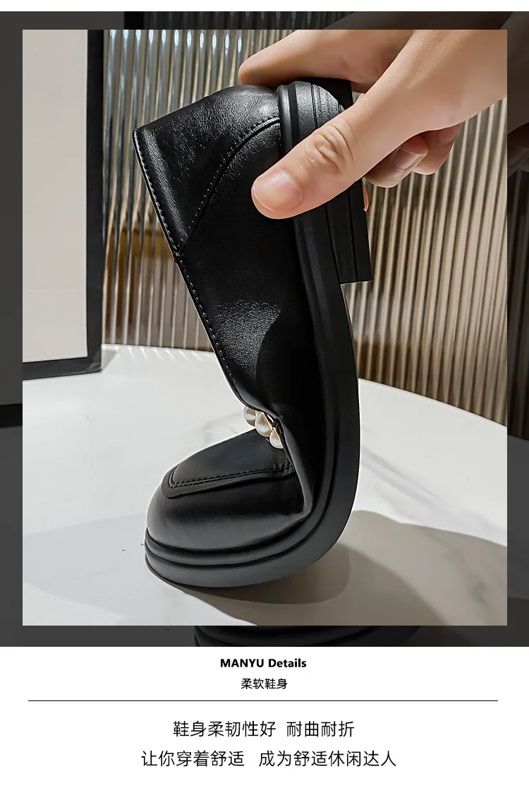 2021 Spring and Autumn low Heel shoes women's fashion design black pearl true leather loafers large size 41-43 free shipping 2021 Spring and Autumn low Heel shoes women's fashion design black pearl true leather loafers large size 41-43 free shipping
