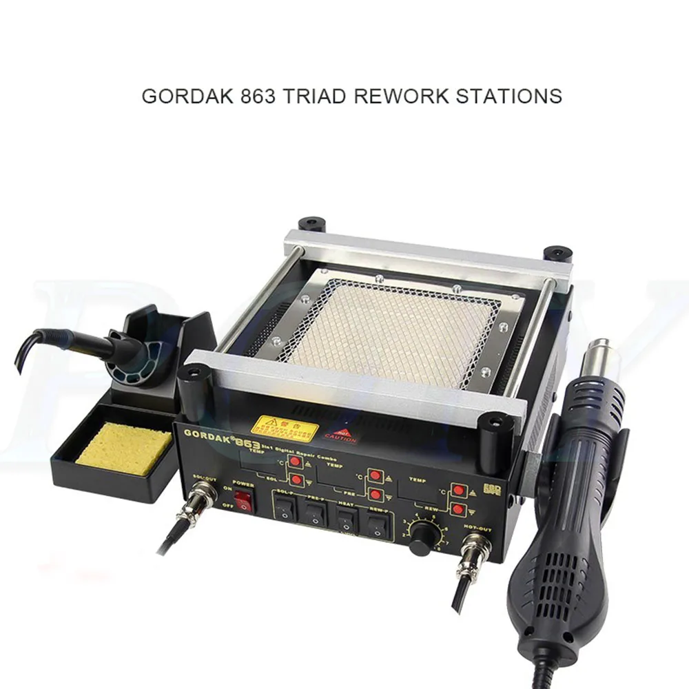 Горячая воздушная Тепловая пушка GORDAK 863 3 в 1 паяльная станция BGA+ Электрический паяльник+ Инфракрасная станция предварительного нагрева