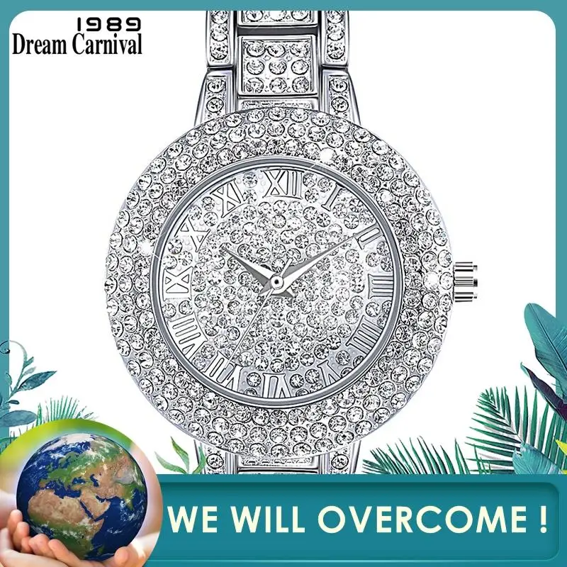 

Dreamcarnival 1989 New Arrived Must Have Round Clock Classic Crystal Watch for Women Luxury Stone Dial Roman Letter Index A8356A