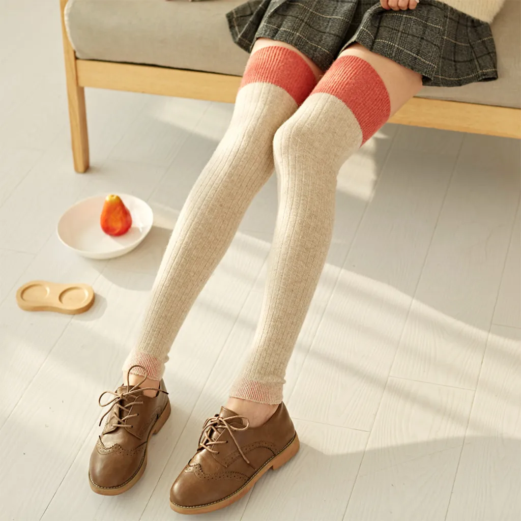 Женские носки, calcetines, для девушек, женщин, до бедра, выше колена, Длинные однотонные чулки, теплые skarpetki rajstopy