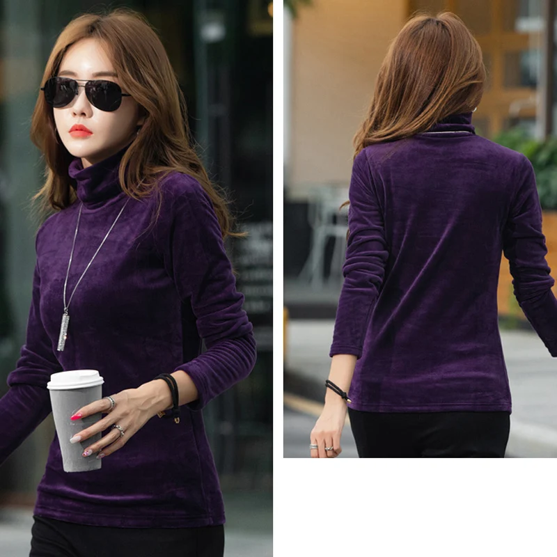 Blusa футболка женская плюс бархатная Толстая Водолазка Осень Зима Женская футболка с длинным рукавом футболка размера плюс женская одежда