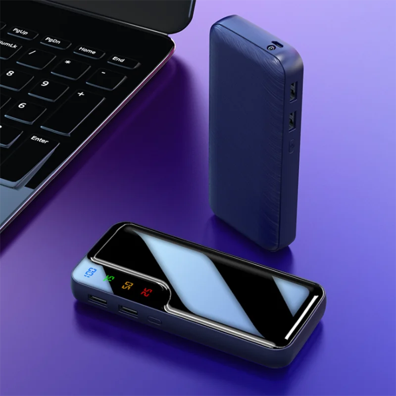 20000 мАч Внешний аккумулятор, двойной USB внешний аккумулятор, светодиодный дисплей, быстрое портативное зарядное устройство для телефонов Xiaomi - Цвет: Синий
