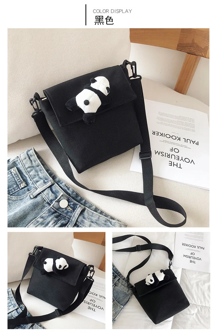 New Style INS Simple Literature And Art College Style Cross-body GIRL'S MORI Series Canvas Bag Fashion Red Panda Accessorie