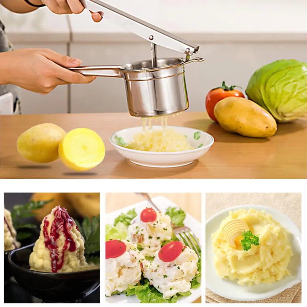 

Hot New Manual Juicer 304 Stainless Steel Potato Ricer Manual Masher Juice Presser Squeezer Crush Cooked Soft Food Vegetable Fru