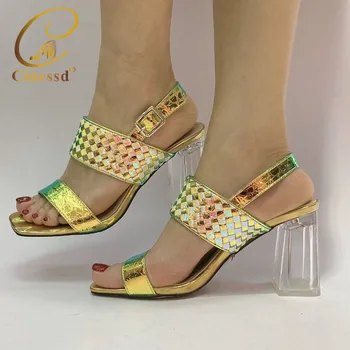 

High Quality Gold Color Women Party Shoes African Wedding Shoes Elegant Italian Women Shoes with Stone High Heels Women Pumps