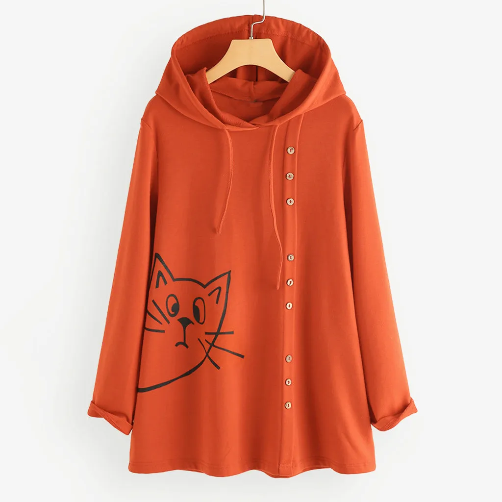 Женские блузки рубашка с длинными рукавами хлопок осень и зима кошка Weater Кнопка длинный рукав простая Толстовка#4
