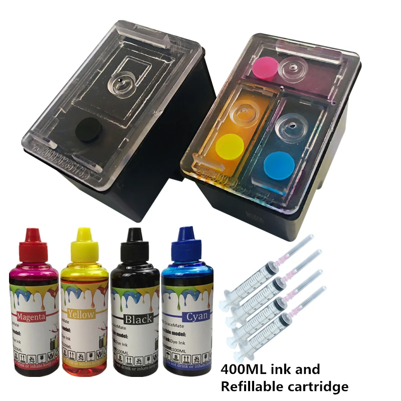 21 22 cartucho de tinta rellenable con 4 botella de 100ml de tinta para HP  Deskjet serie F2180 F2200 F2280 F4180 F300 F380 380 D2300|ink  cartridge|refillable ink cartridgesink refill - AliExpress