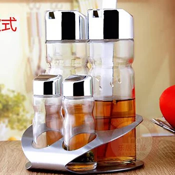 

Nordic Stainless Steel Glass Seasoning Jar Four-piece Set Simple Household Dining Table Seasoning Vinegar Soy Sauce Salt Bottle