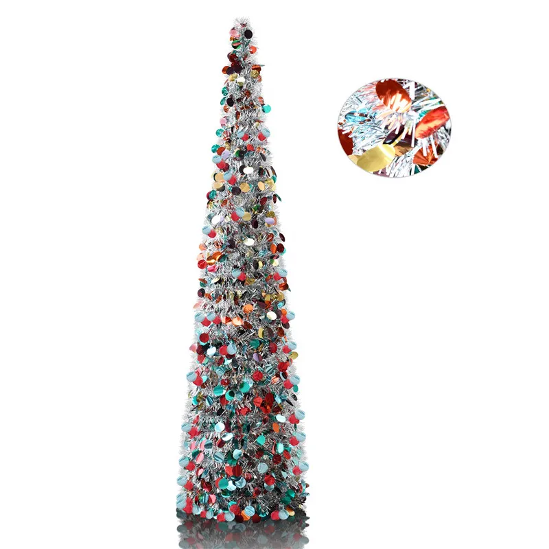 Silver Multicolor 1,5 м блестящая золотая Рождественская елка с блестками, складная мишура, искусственная Рождественская елка, подставка, рождественские украшения, елки - Цвет: Silver Multicolor