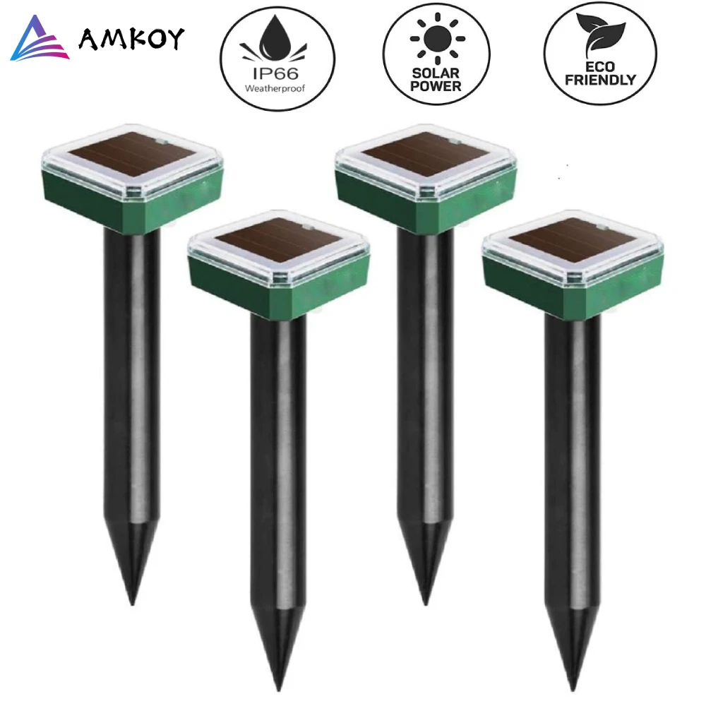 AMKOY 1/2/4/8 Pcs Mole Repellent Chaser Spikes Solar Repeller Groundhog Deterrent Gopher Vole Away | Дом и сад