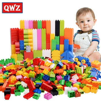 

QWZ 68-272PCS DIY Big Baseplates Building Blocks Colorful Bulk Bricks Accessories Compatible Duploed Toys for Children