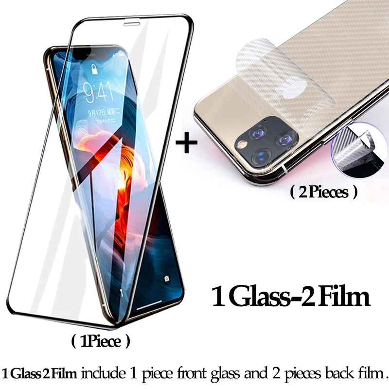 Быстрая закаленное стекло для iPhone 11 Pro X XR XS Max iPhone 11 защита пленка iPhone 11 pro защитное стекло айфон 11 про х xr xs макс айфон 11 стекло iphone-11 защитное стекло на айфон 11 - Цвет: 1Glass-2Film