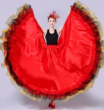 Kobiety spódnice Flamenco spódnica do tańca brzucha hiszpański taniec Flamenco kostiumy brazylia Gypsy duża huśtawka spódnice 180 360 540 720 stopni tanie i dobre opinie CN (pochodzenie) 140 stopni POLIESTER WOMEN