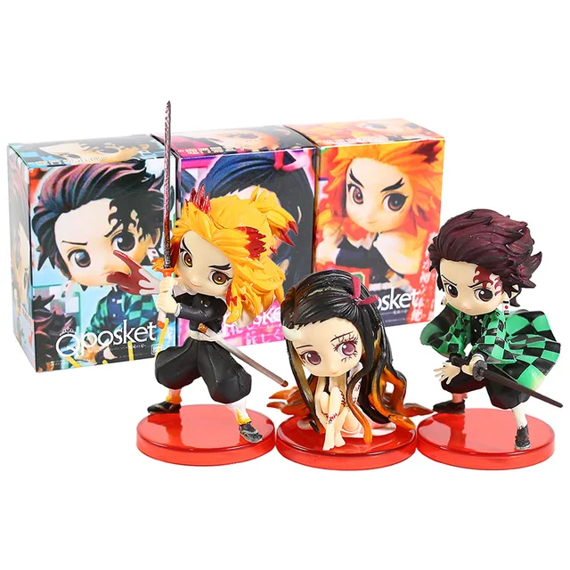 Q Posket Demon Slayer Kimetsu No Yaiba Kamado Tanjirou Nezuko Rengoku Kyoujurou Mini Pvc Figures Toys 3pcs Set Domain