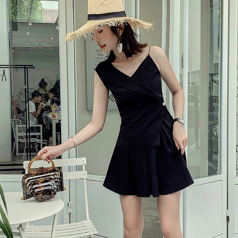 

2020 Spring And Summer New Style Elegant Fashion CHIC Sleeveless Non-symmetrical Slim Fit Slimming Short Skirt Two-Piece Set Wom