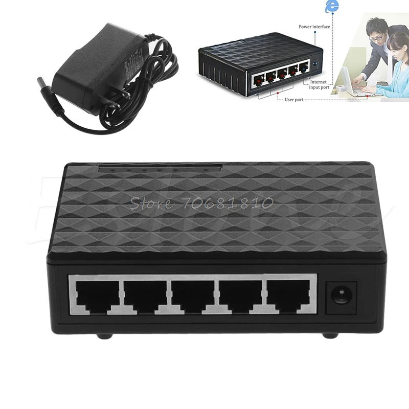 

5 Port RJ-45 10/100/1000 Ethernet Network Switch Auto-MDI/MDIX Hub DC 5V