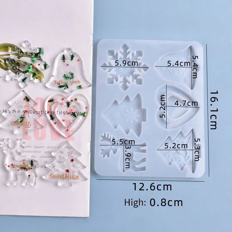 

Diy6 lattice christmas snowflake Bell Christmas elk material high mirror transparent swing table pendant silica gel mold drip