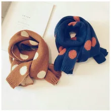 Korean version of the new boys and girls knitted scarf children's wool scarf children's knit color matching dots