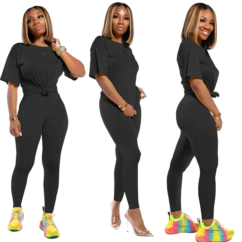 

Womens Fashion Casual Solid Color Short Sleeve Pant Set