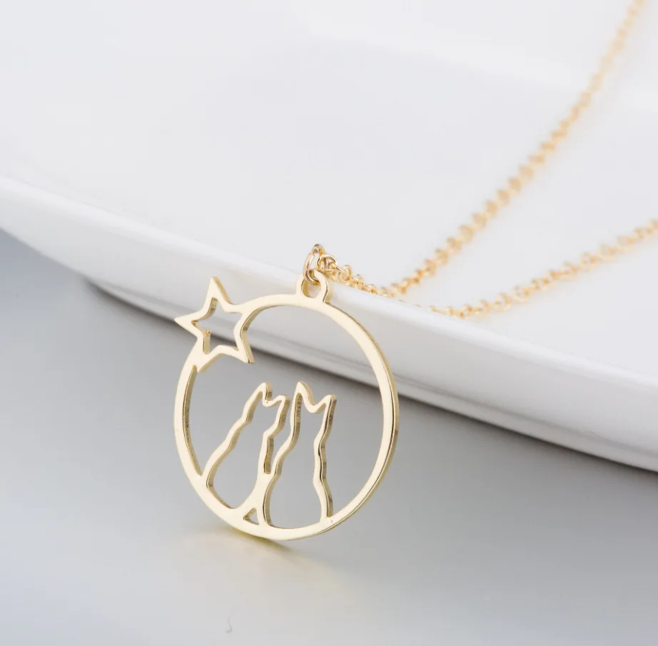 Популярное ожерелье с вырезами в западном стиле звезда часы котом подвеска виде