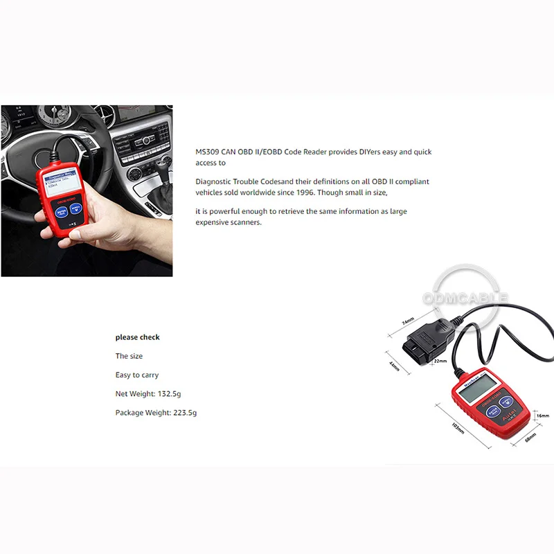 MaxiScan MS309 CAN BUS OBD2 car Code Reader EOBD OBD II Diagnostic Tool MS 309 car Code Scanner with Multi-languages ms 309 tool