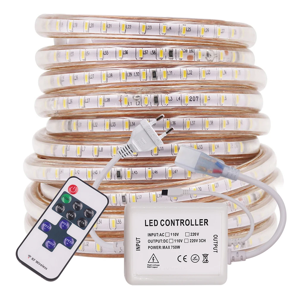 

220V LED Strip Light Dimmable 3014 120LED/m Remote Control LED Tape Soft Light Waterproof Home Decoration 1m 2m 10m 20m 50m 100m